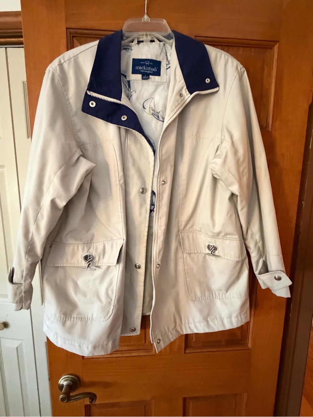Cream Utility Jacket with Navy Collar